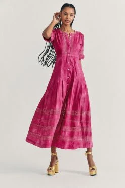 LoveShackFancy Beth Dress - BORDEAUX HAND DYE