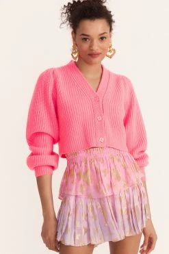 LoveShackFancy Avignon Cropped Cardigan Sweater - SUNSET CORAL New Arrivals
