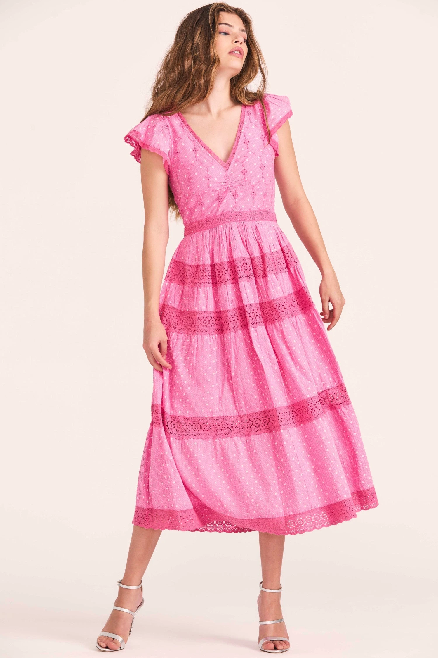 LoveShackFancy Abena Midi Dress - HOT PINK CHERRY 1 LoveShackFancy Abena Midi Dress - HOT PINK CHERRY