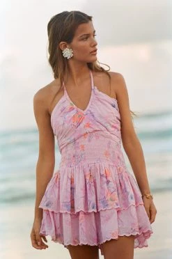 LoveShackFancy Aqua Halter Mini Dress