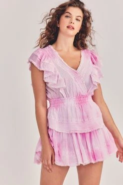 LoveShackFancy Gwen Mini Dress - PEONY PINK
