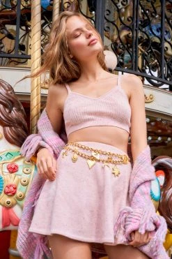 LoveShackFancy Lanchester Cashmere Mini Skirt - STRAWBERRY NEPS Sale