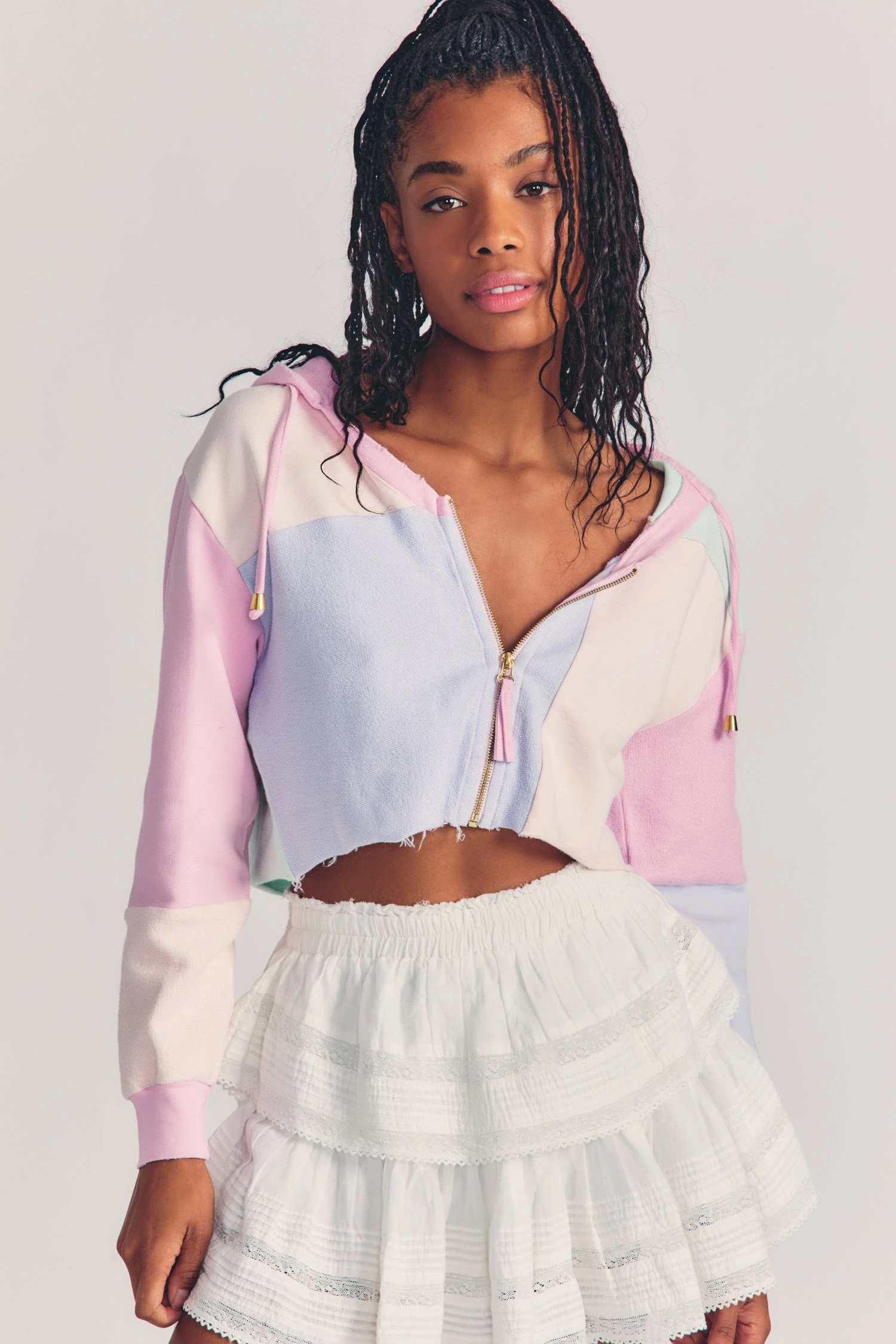 LoveShackFancy Alden Cropped Zip-Up Hoodie 1 LoveShackFancy Alden Cropped Zip-Up Hoodie