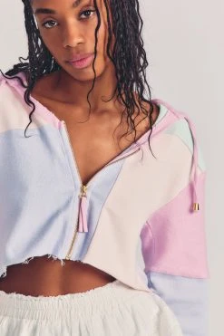 LoveShackFancy Alden Cropped Zip-Up Hoodie