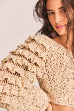 LoveShackFancy Junice Crop Cardigan - SAND