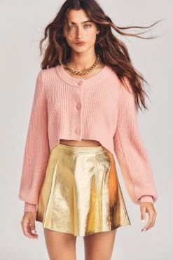LoveShackFancy Dornie Leather Mini Skirt - METALLIC GOLD