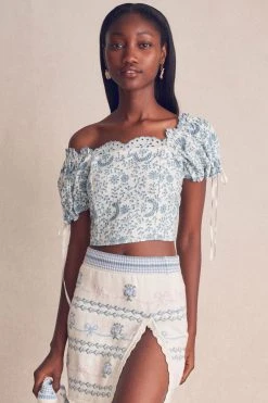 LoveShackFancy Melina Top - IVORY SHORES Tops